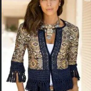 Boston Proper Boho Brocade Jacket. Size 4